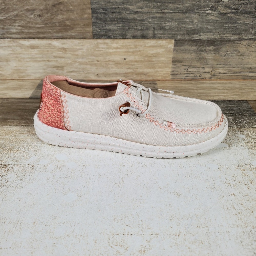 Hey Dude Wendy Boho Butterfly Womens Loafer Shoes Sz 7 Snow White Pink Slip On